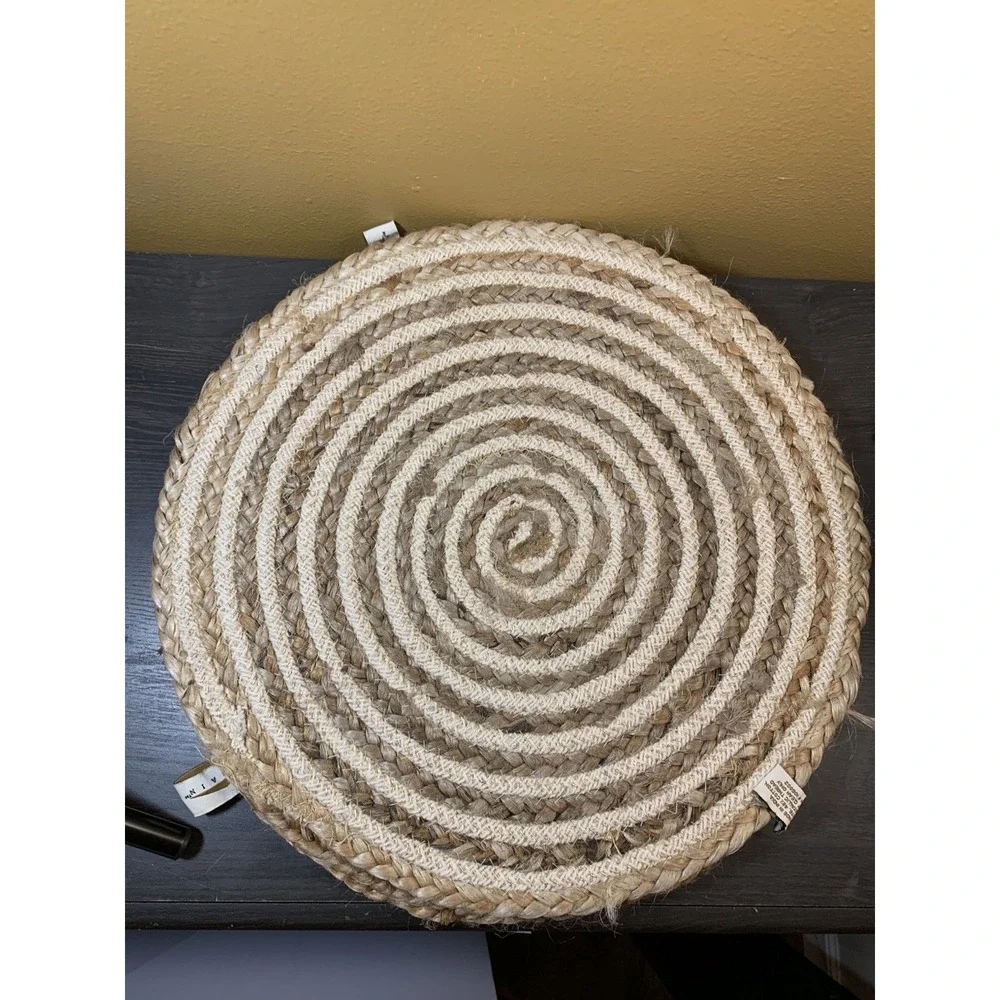 Domain Jute Cotton Placemats Set of 4 Round Spiral Braided Metallic Gold Natural